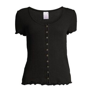 Woman’s Black Scoop Neck Button Front Top